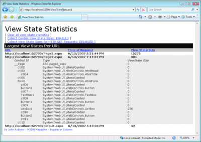 Figure 2 ViewStateStats.axd Control Tree Output