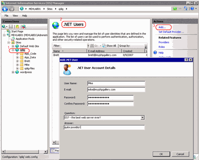 Figure 2 Configuring Users in IIS Manager
