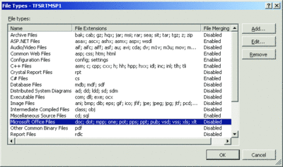 Figure 2 Configured File Types for Version Control