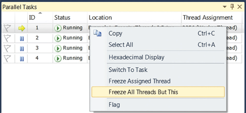 Choosing the Freeze All Threads But This Command