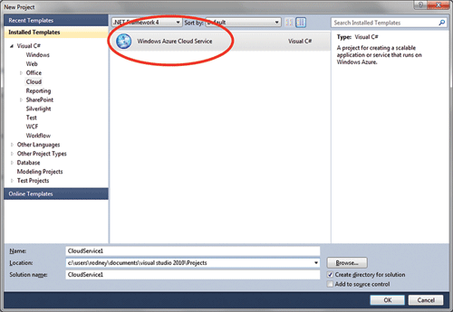Figure 11 Selecting a Cloud Project Type in Visual Studio 2010