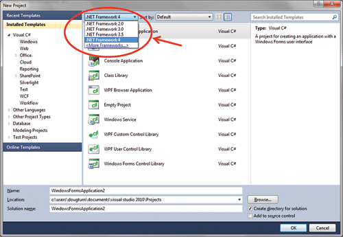 Figure 13 Selecting a Target Framework Version Via Multi-Targeting