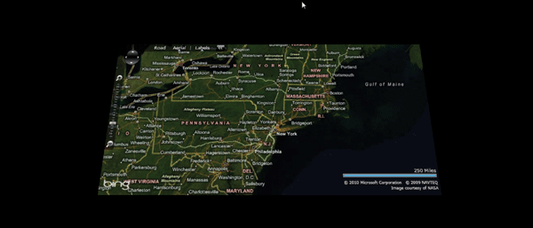 image: Map Mode Set to Aerial with Labels Mode and with 3-D Projection