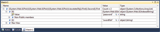 Figure 1 Secret View State Data Revealed by the Debugger
