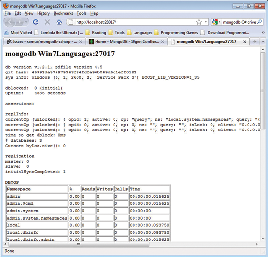 Figure 4 The HTTP Interface for Interacting with MongoDB