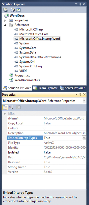 image: Enabling the No-PIA Option in Visual Studio 2010