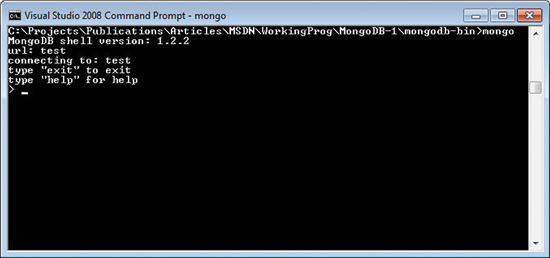 image: Mongo.exe Launches a Command-Line Environment that Allows Direct Interaction with the Server