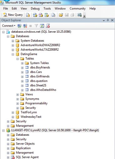 image: Using SQL Server Management Studio 2008 R2 to Manage SQL Azure