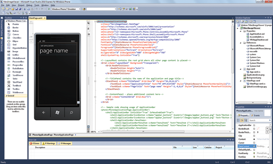 image: Your Initial Windows Phone Project in Visual Studio