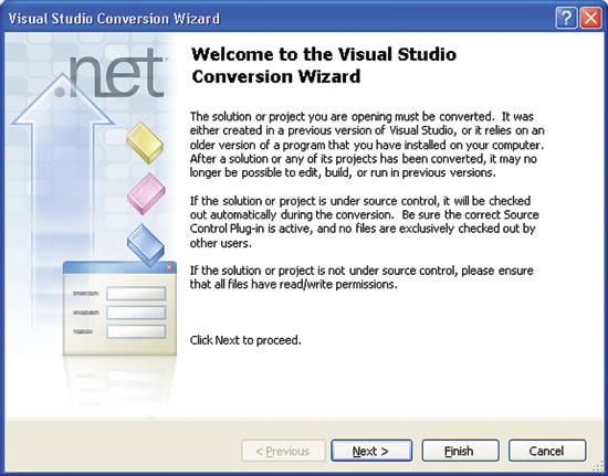 image: The Visual Studio Conversion Wizard Introductory Dialog