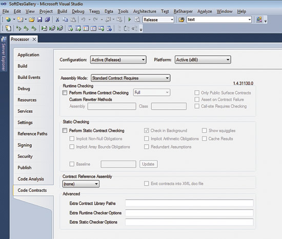 The Property Page for Code Contracts in Visual Studio 2010