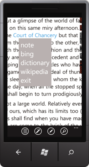 A Zoomed Page with a Text-Selection Menu