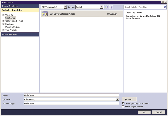 Creating a New SQL Server Database Project