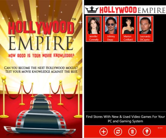 Sample screenshots from Windows Phone version of Hollywood Empire