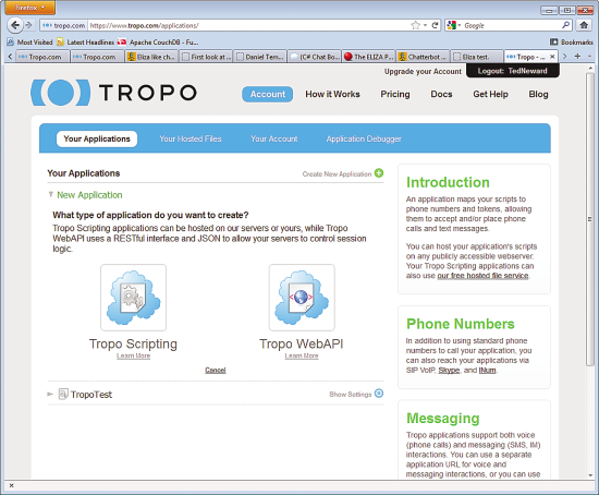 Creating an Application in Tropo