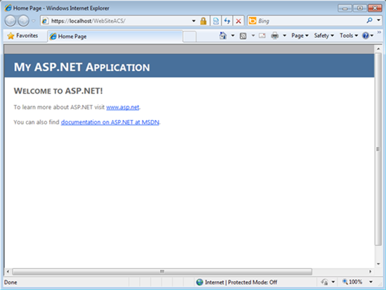“Hello social world” ASP.NET application created in Windows Identity Foundation SDK lab