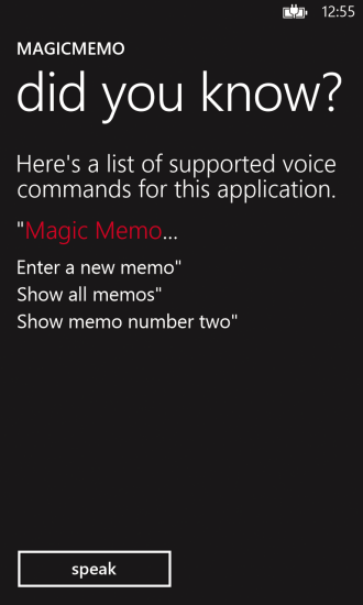 Example Page for Magic Memo Voice Commands