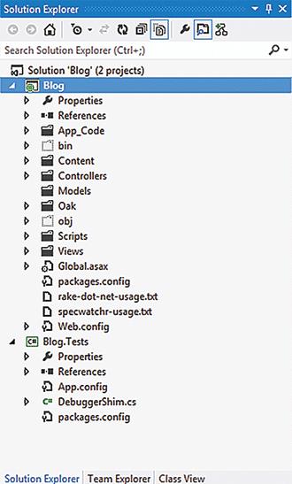 Oak Project Structure in Visual Studio Solution Explorer