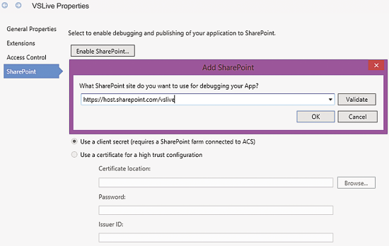 Enabling SharePoint in a LightSwitch App