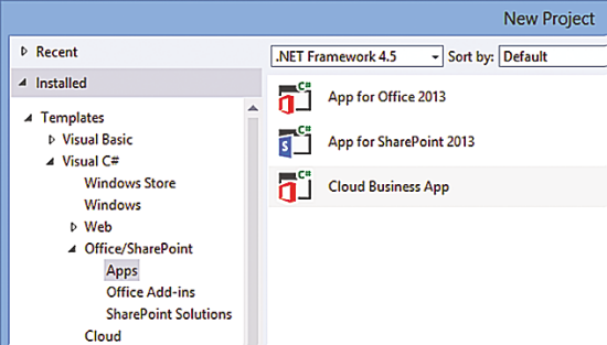 Creating a New Cloud Business App Project in Visual Studio 2013