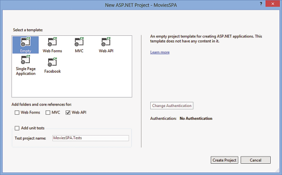 Creating a New ASP.NET Project in Visual Studio 2013