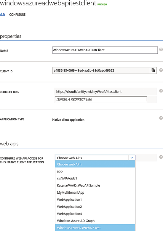 The Native Client Application Properties Page on the Windows Azure Active Directory Portal