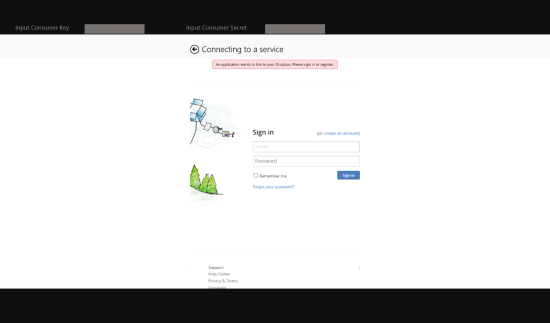 The Sign-in Page of Dropbox as Displayed in the Modal Dialog
