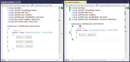 Skeleton of LoginController and AccountController Classes in Visual Studio 2013
