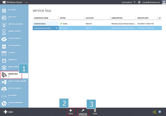 Creating the Windows Azure Service Bus Namespace
