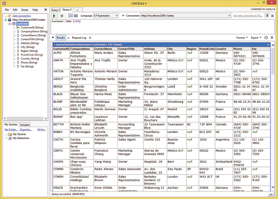 Querying the Customer Controller Web API OData Via a LINQPad Query