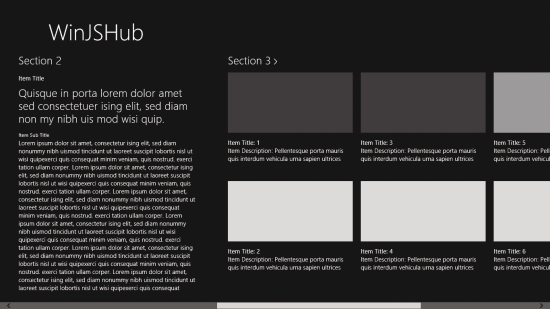 The Hub Control at Run Time for Both HTML and XAML Apps