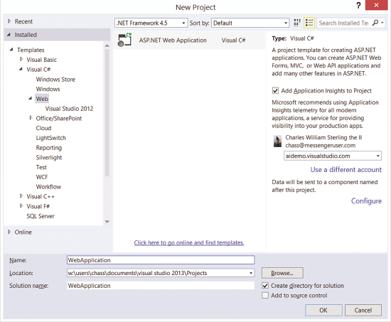 Add Application Insights to New Visual Studio 2013 Projects