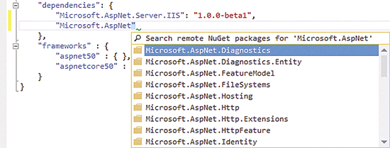 IntelliSense for NuGet Package Dependencies in project.json