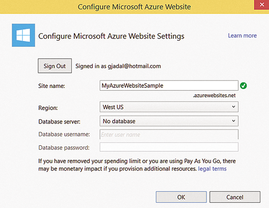 Configure Microsoft Azure Website Details