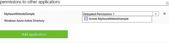 Setting Permissions on Client Application to Access the Azure Website in Azure Active Directory