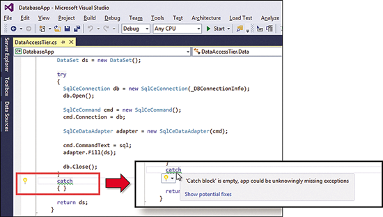 Visual Studio Running an Empty Catch Block Diagnostic in Another Instance of Visual Studio