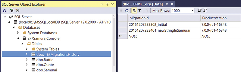 The dbo_EFMigrationsHistory Displaying Migrations Added Table