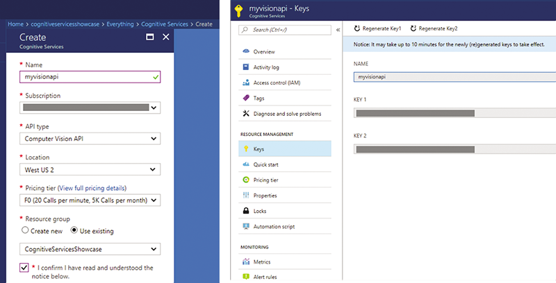 Creating a Cognitive Service and Obtaining the API Key Using the Azure Portal
