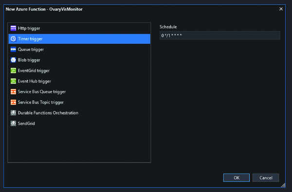 New Azure Function Dialog Box