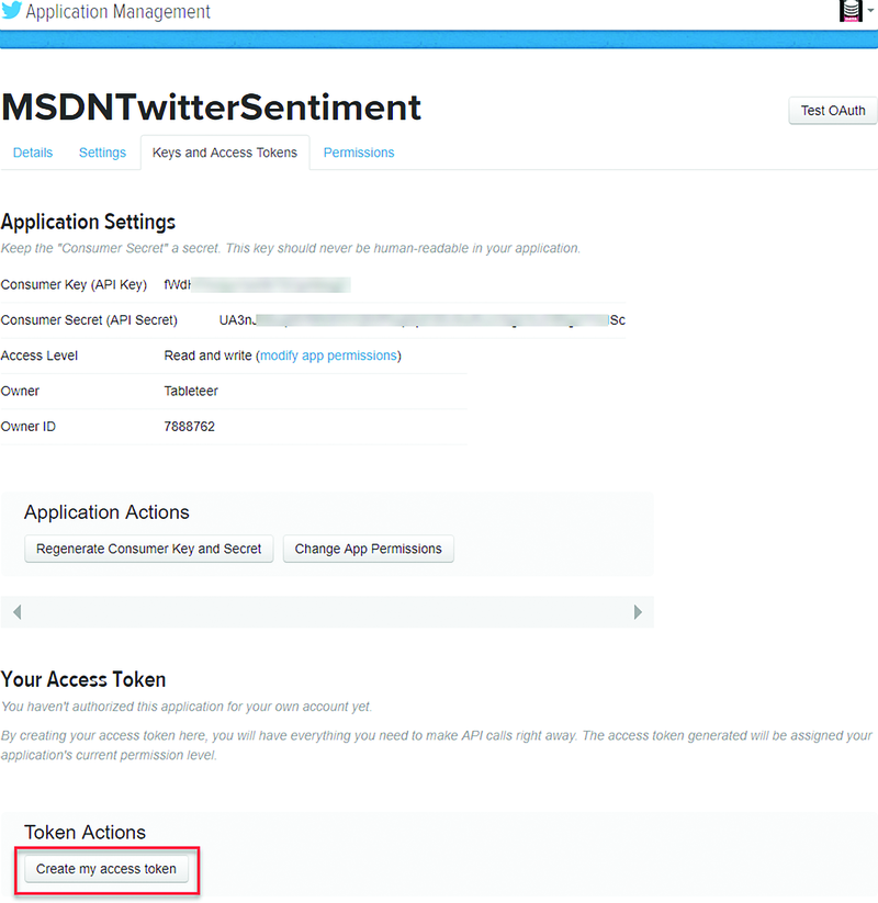 Twitter Application Keys and Access Tokens Screen