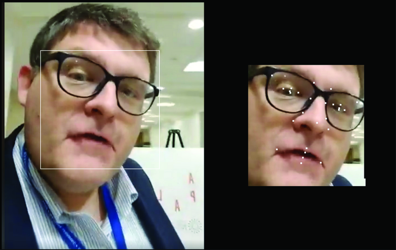 The Author with a Face Bounding Box (Left) and Facial Landmark Points (Right)