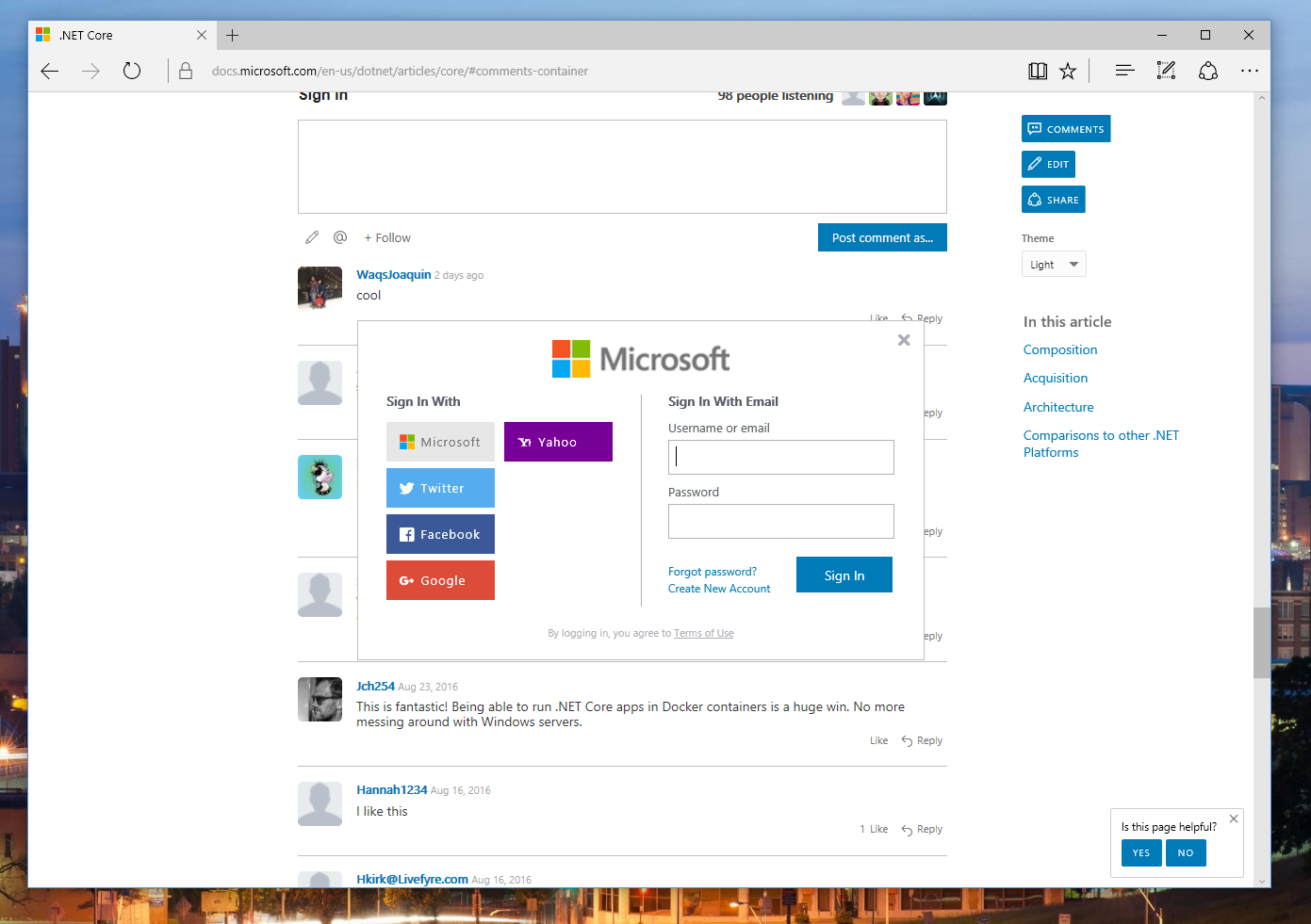 To comment, you can log in using your existing Twitter, Facebook, Google, Yahoo, or Microsoft credentials.