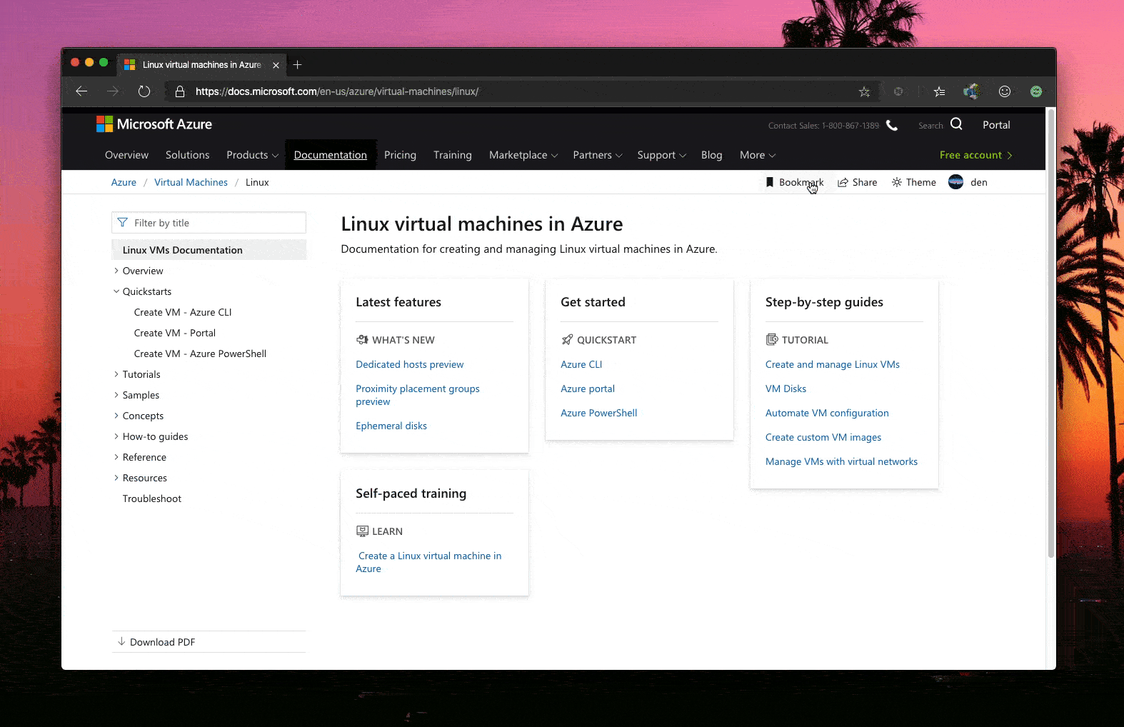 Bookmarks on docs.microsoft.com