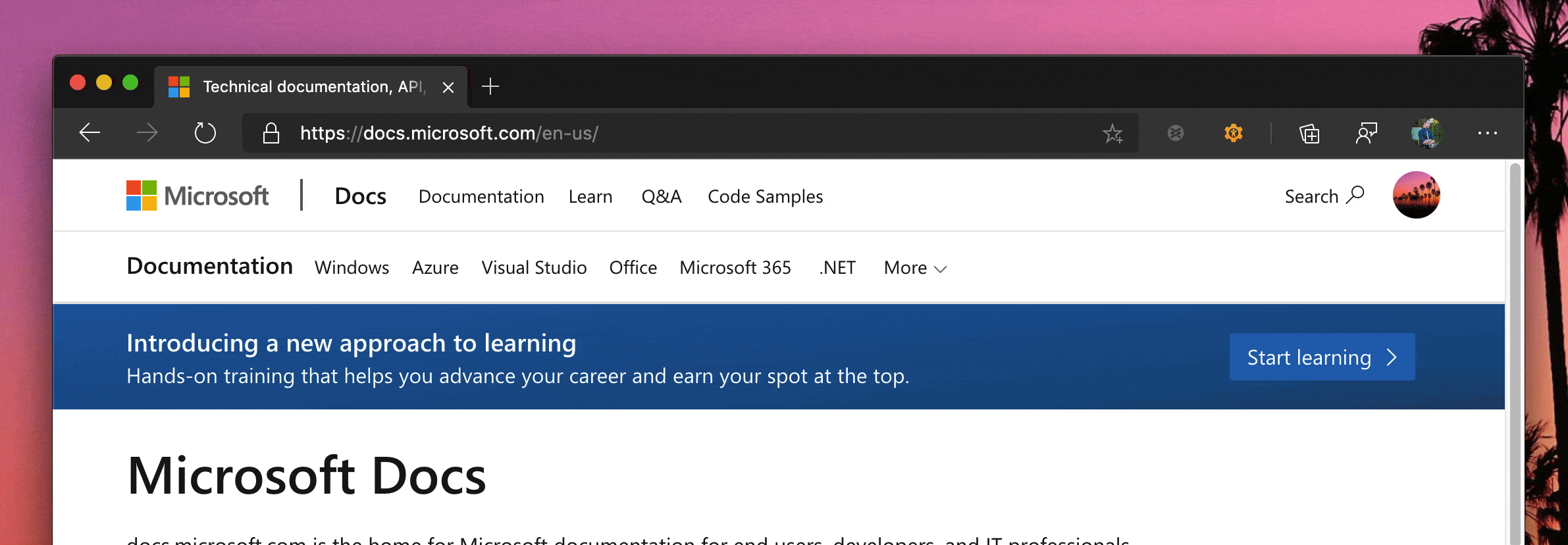 New header on docs.microsoft.com.