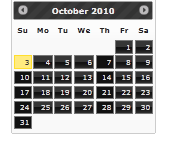 Screenshot of a j Query UI 1 point 12 point 0 Calendar with the Black Tie theme.