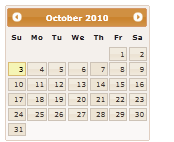 Screenshot of a j Query UI 1 point 12 point 1 Calendar with the Humanity theme.