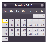 Screenshot of a j Query UI 1 point 13 point 1 Calendar with the Eggplant theme.