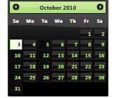 Screenshot shows an October 2010 calendar in the Trontastic theme.