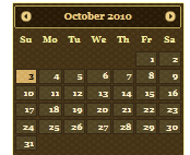 Screenshot showing an October 2010 calendar page styled using the Swanky-Purse theme.