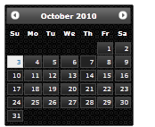 Screenshot shows an October 2010 calendar in the Dark-Hive theme.